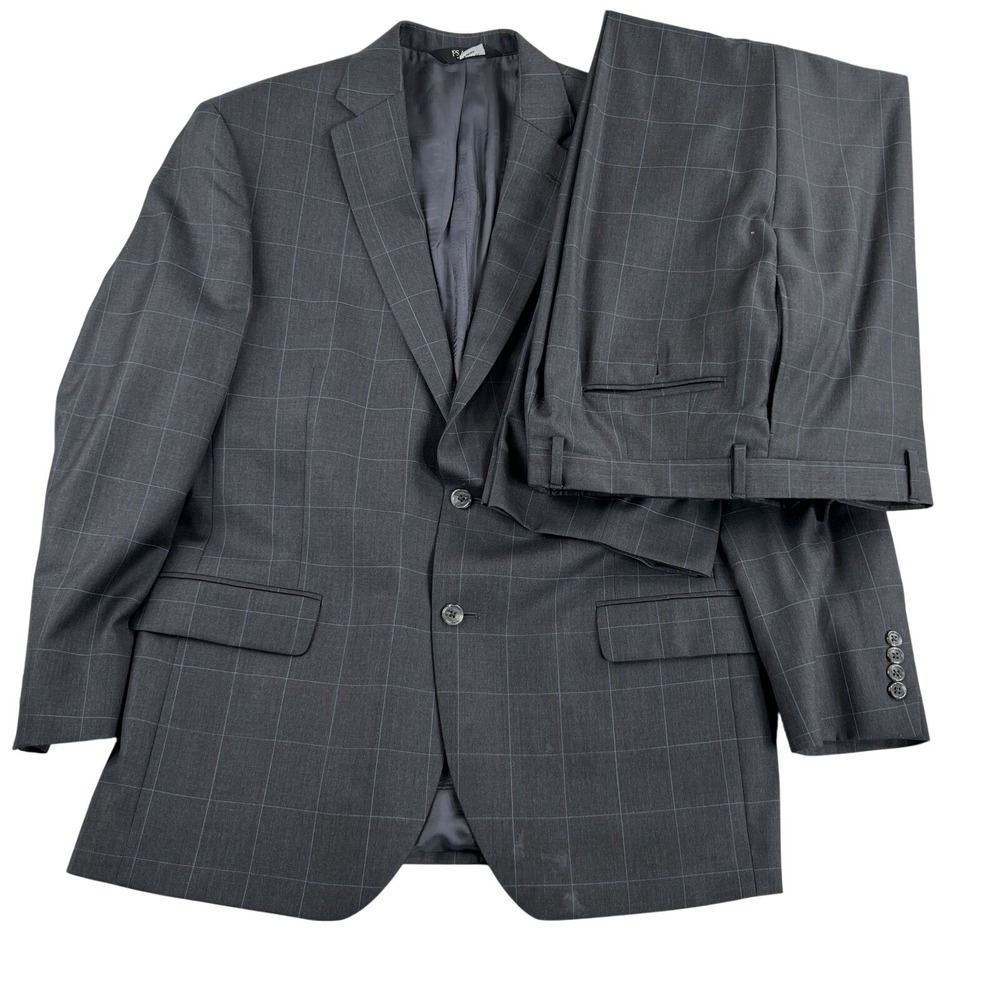 Jos A Bank Signature Wool Silk Windowpane Suit 44R 38 Charcoal Men 2 Piece